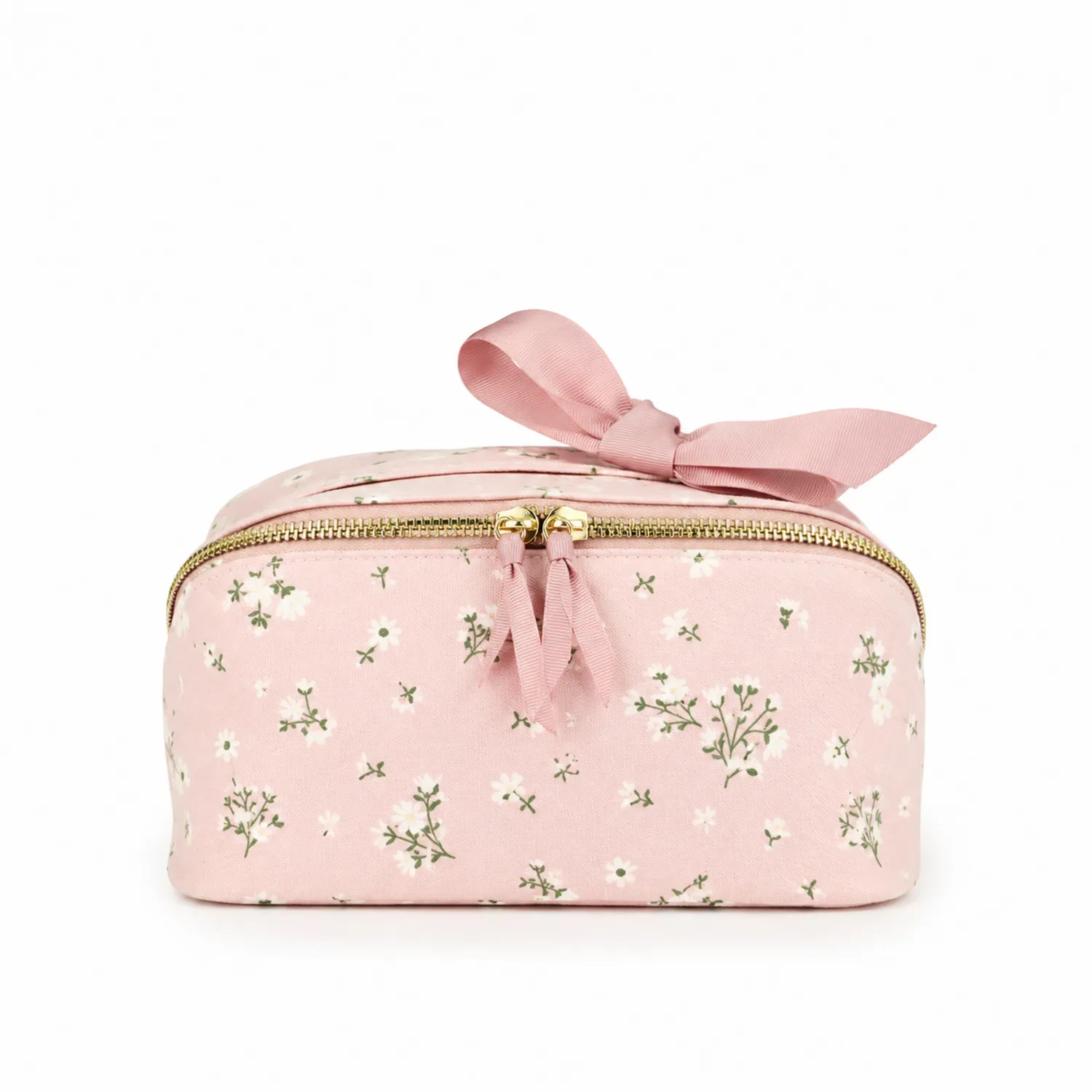 Neceser rosa con lazo y estampado floral romántico