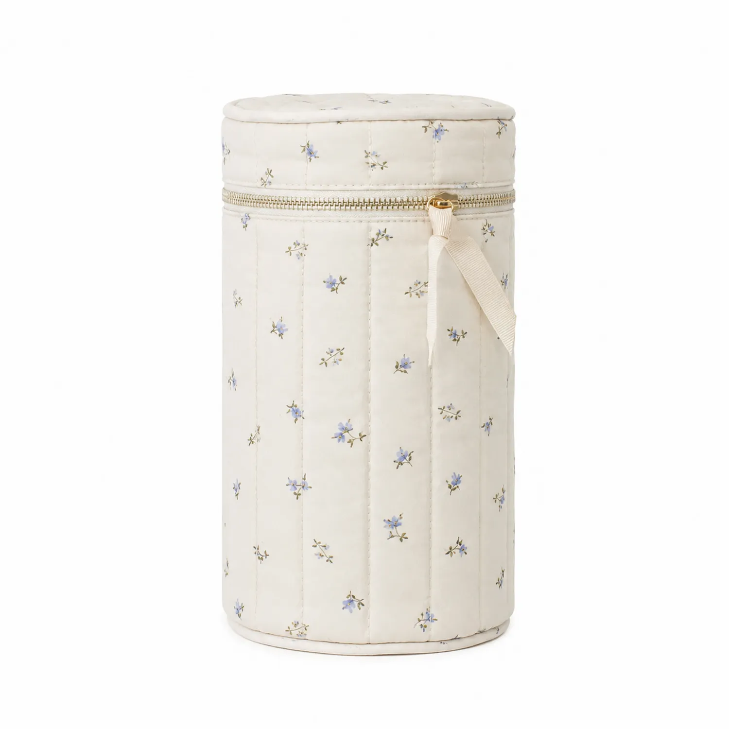 Bolso cosmético cilíndrico floral crema