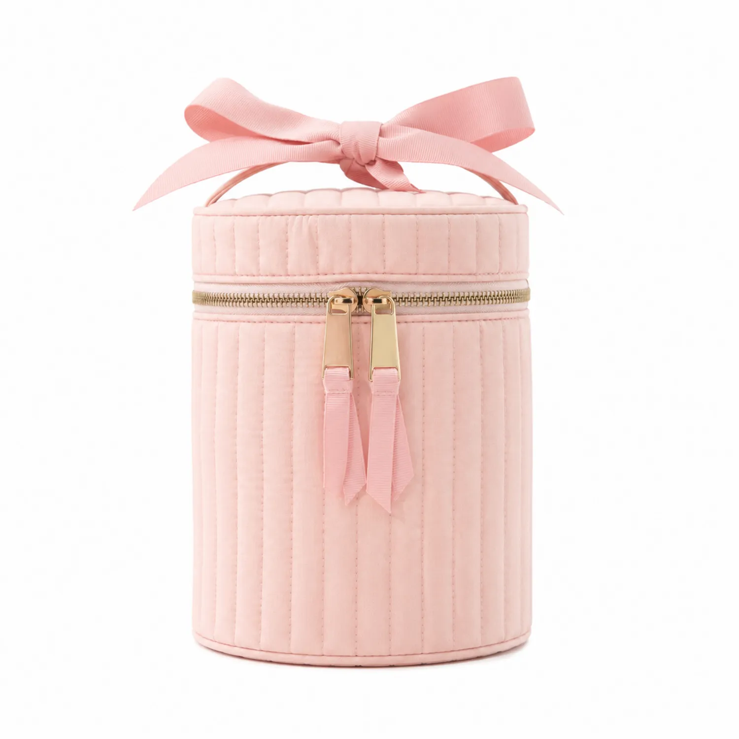 Neceser Cilíndrico Acolchado con Lazo Rosa