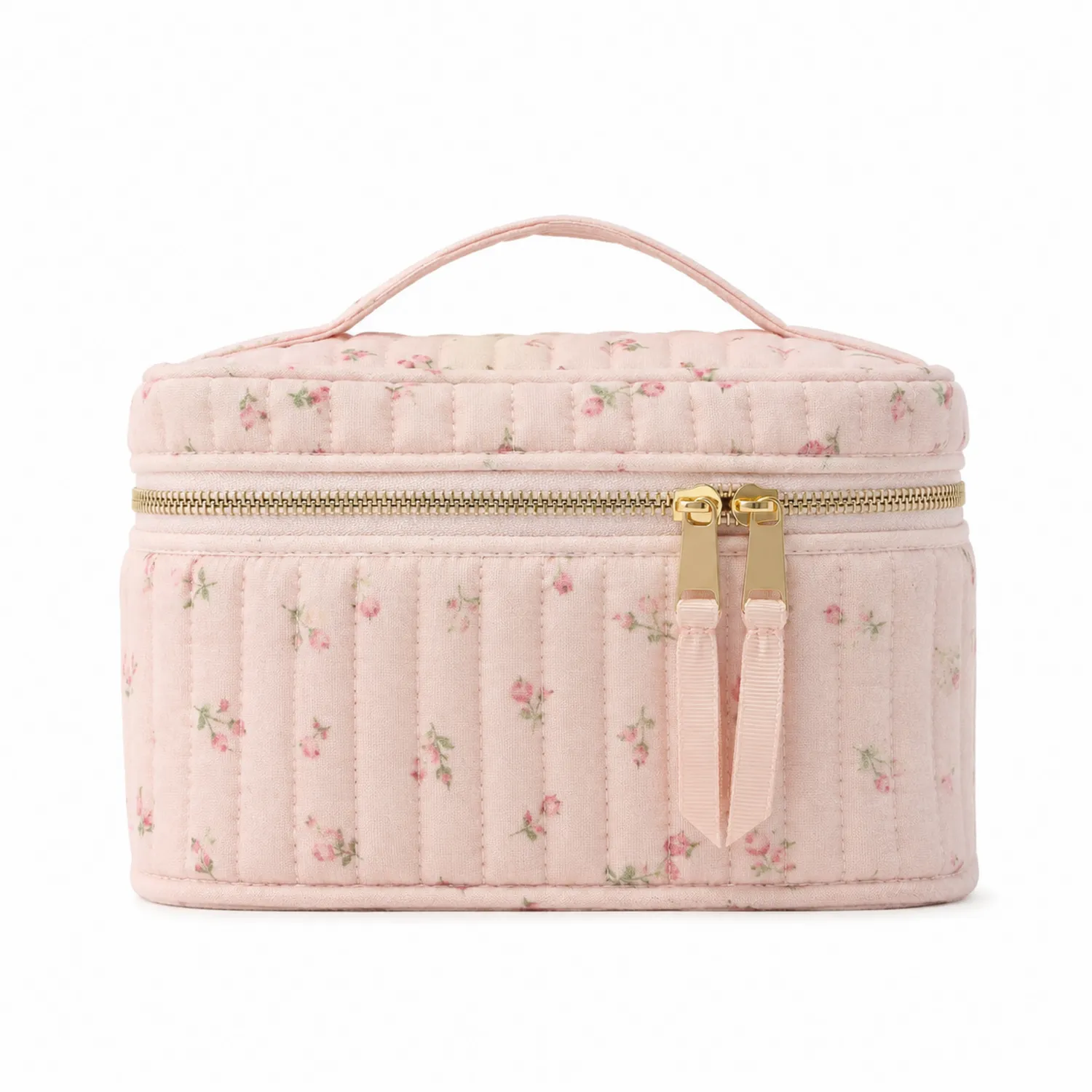 Neceser Acolchado Floral Rosa con Cremallera Dorada