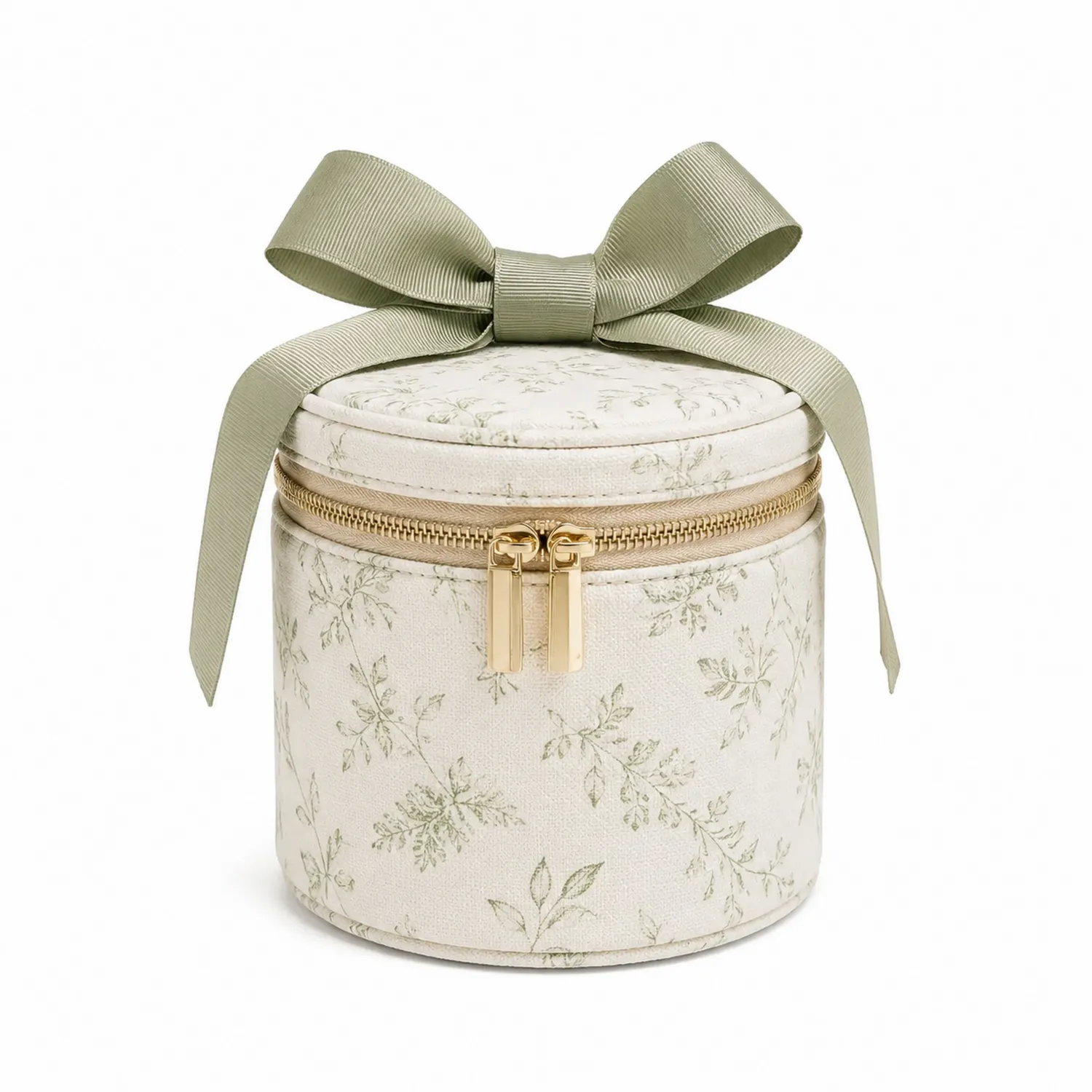 Organizador Cilíndrico Floral Verde con Lazo Decorativo