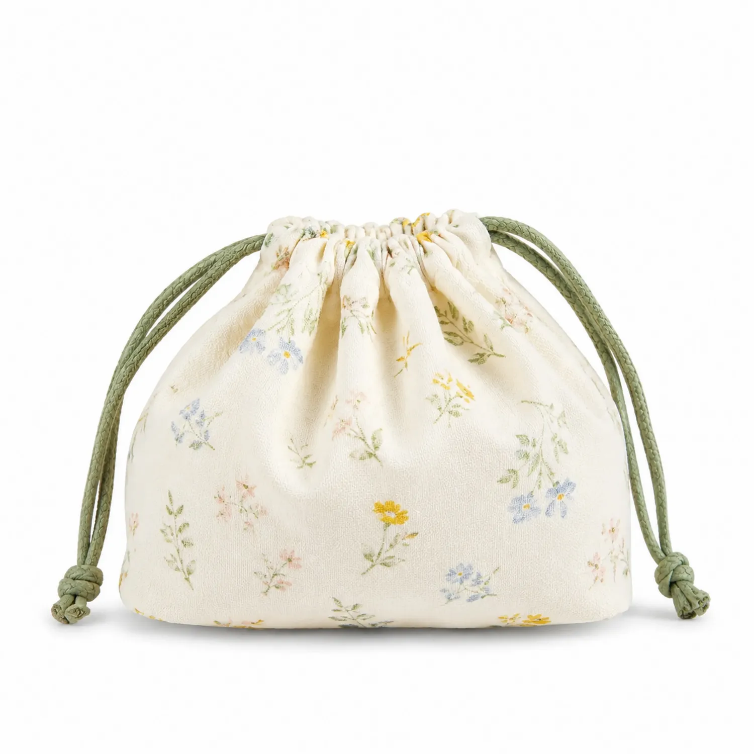 Bolsa de Maquillaje Beige con Cordón y Estampado Floral