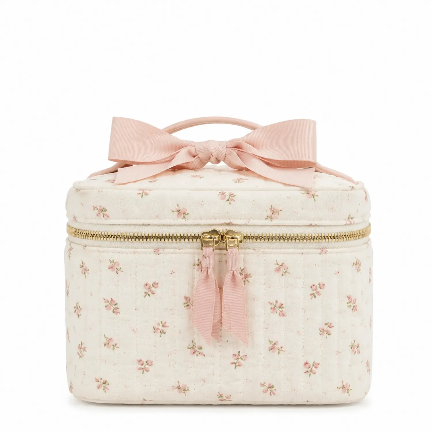Neceser Floral Beige con Lazo Decorativo