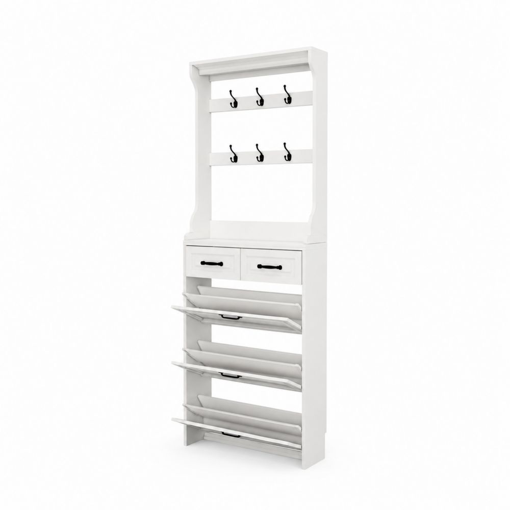 Perchero y Zapatero de Madera Blanco 180x70x25 cm