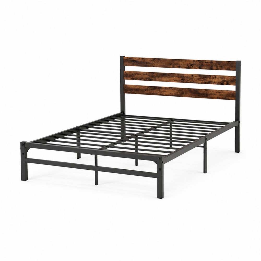 Cama doble de metal y madera 200x150 cm