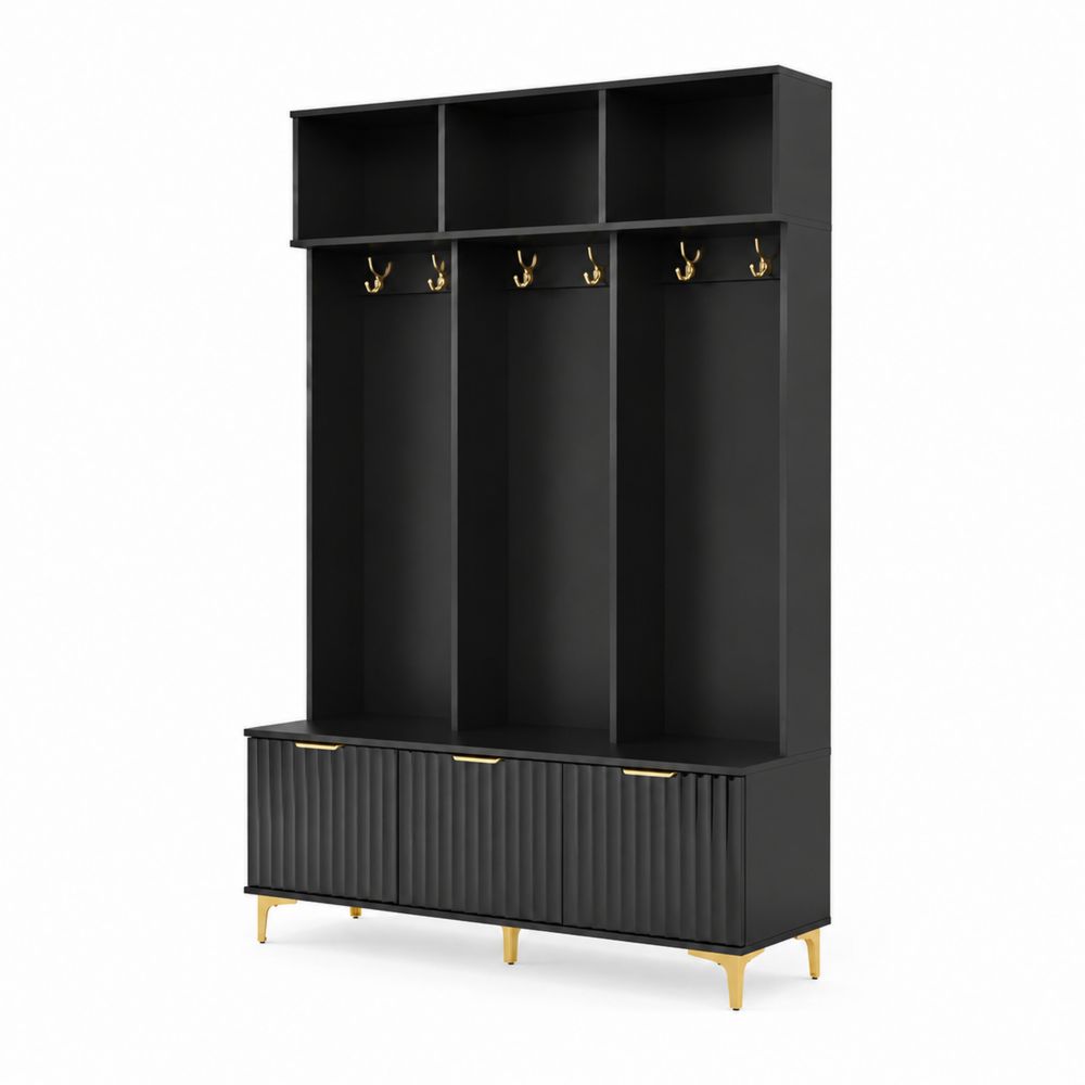 Perchero de Madera y Metal Negro 180x100x40 cm