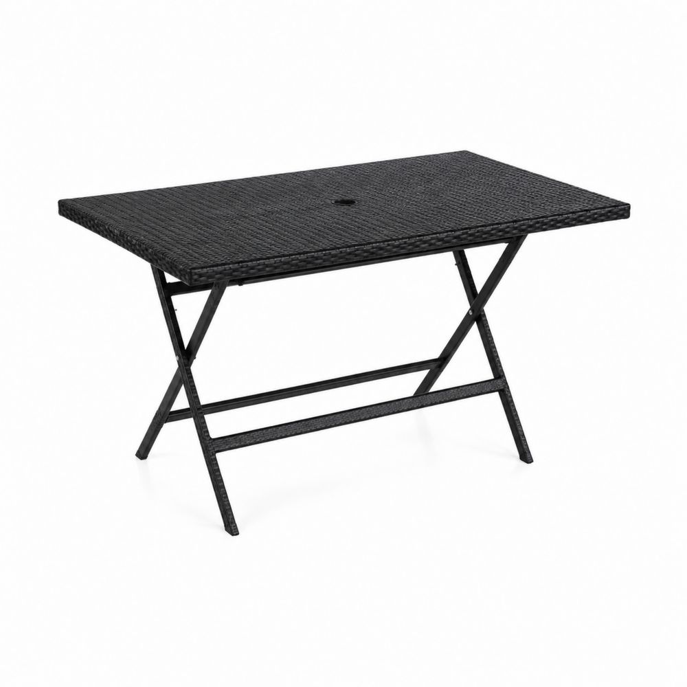 Mesa plegable rectangular de ratán sintético negro