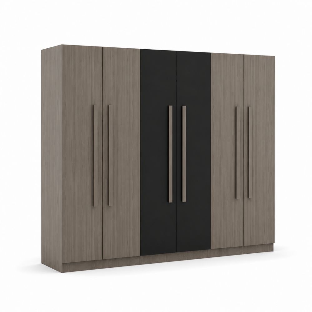 Armario de madera con 6 puertas color Roble y Negro