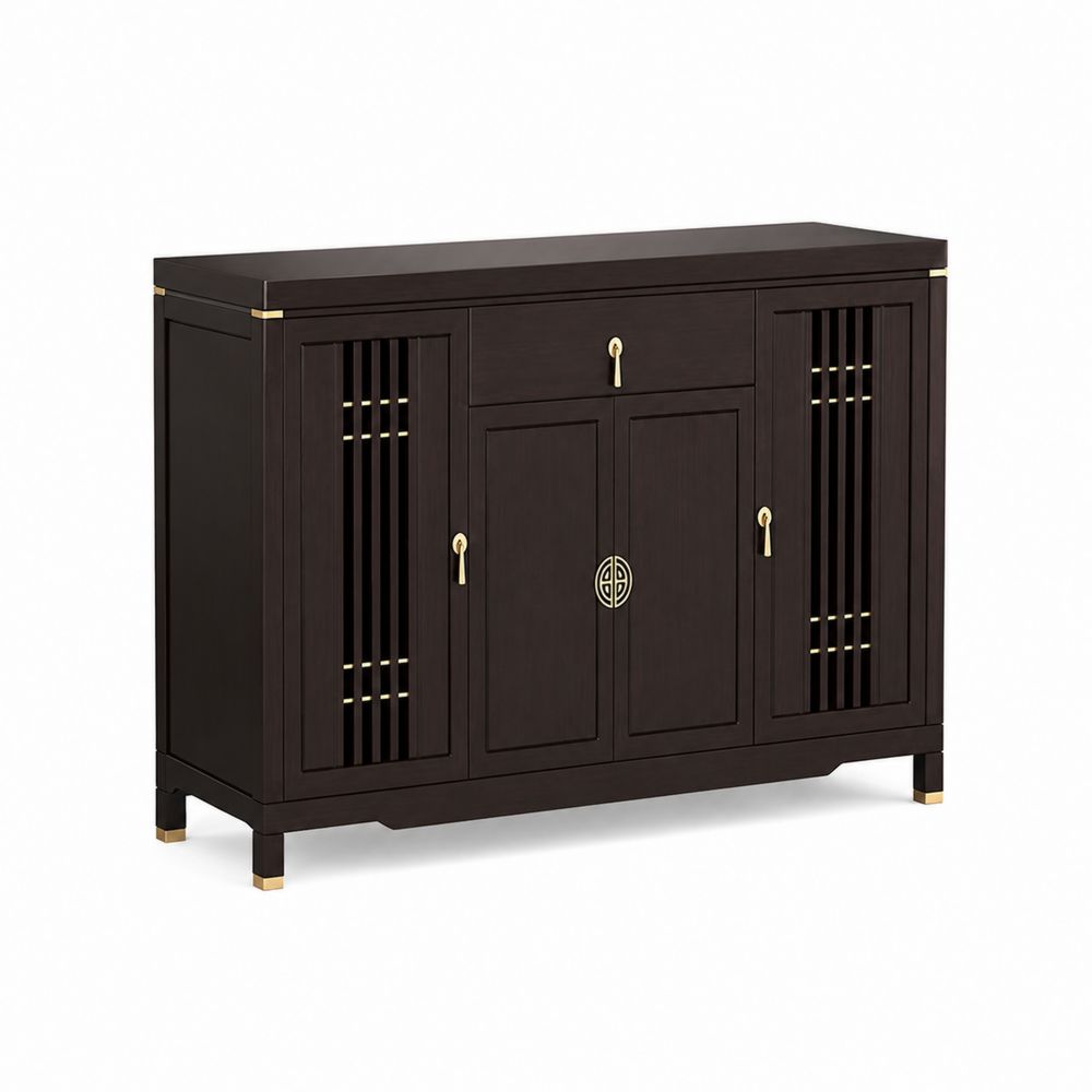 Aparador de madera oscura con puertas y cajón de 150x40x90 cm