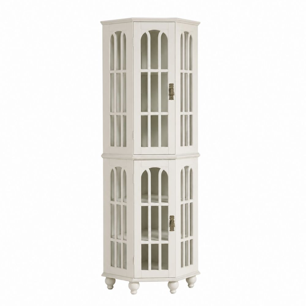 Vitrina de Esquina de Madera de Pino y Vidrio Templado Blanco