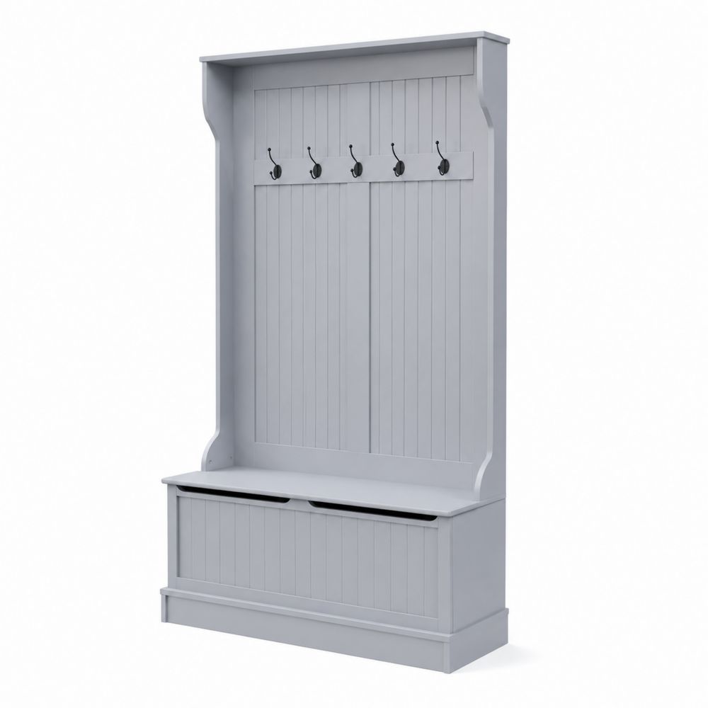 Perchero con Banco de Madera MDF Gris 190x100x40 cm