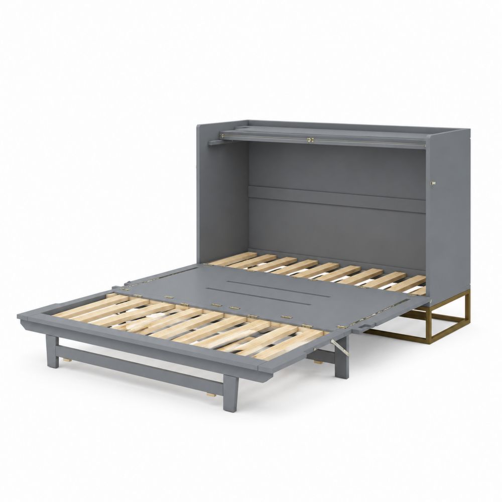 Cama abatible de madera y metal gris 200x140 cm