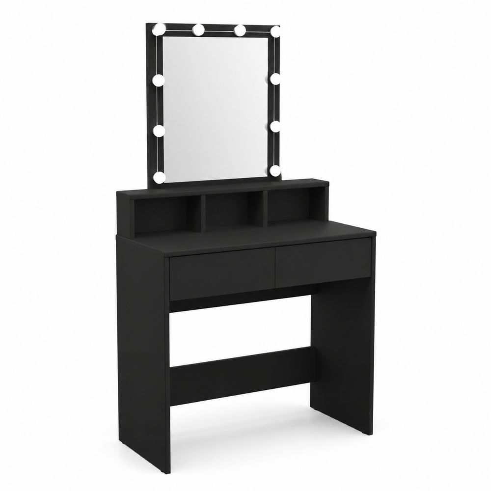 Tocador de MDF con espejo iluminado y cajones Negro