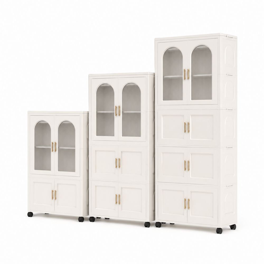 Conjunto de Armarios Modulares de Plástico Blanco con Puertas de Vidrio