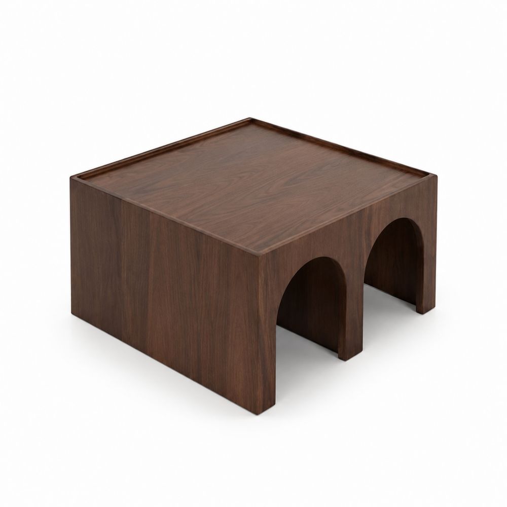 Mesa de centro de madera de nogal con base arqueada