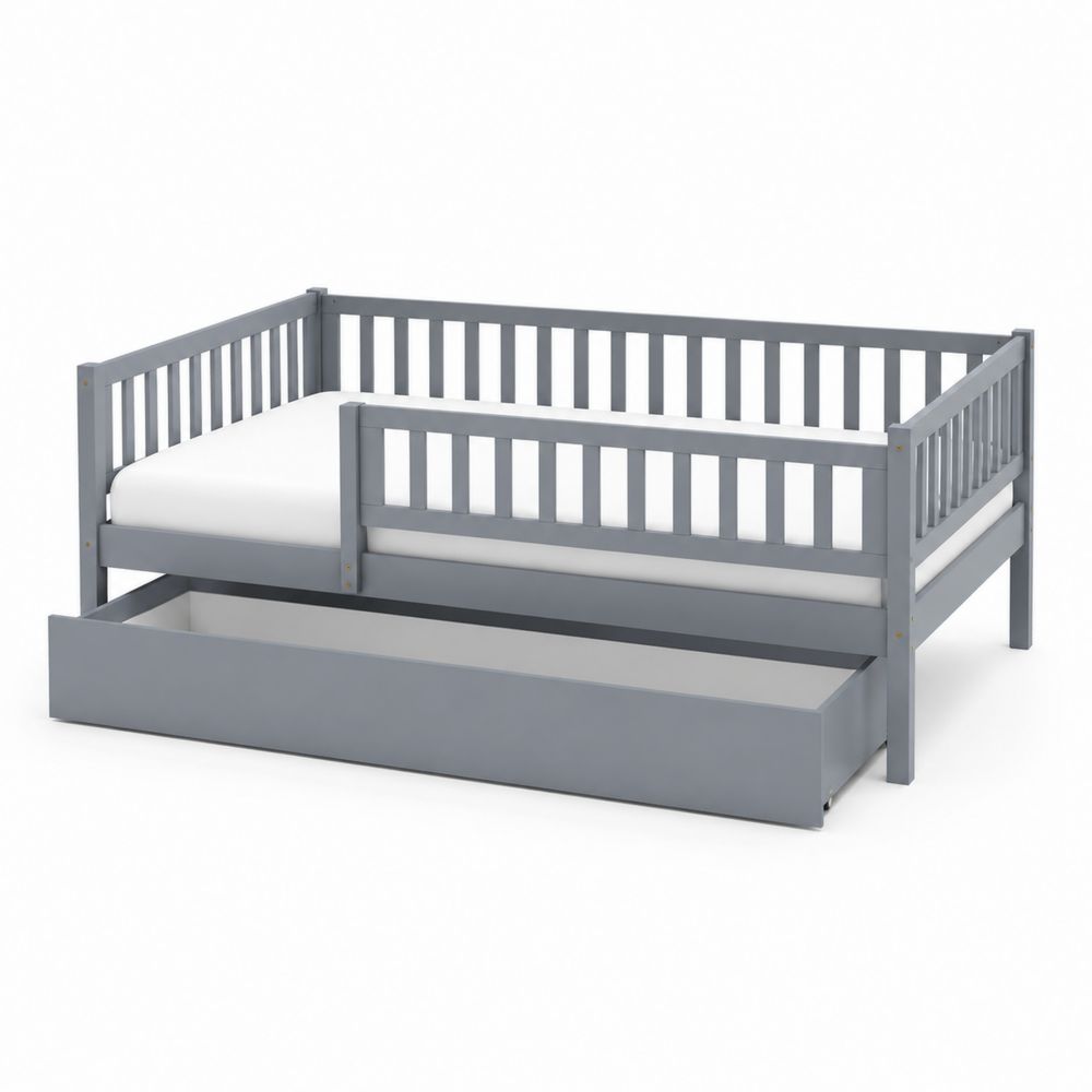 Cama de madera con cajón Gris 202x94x80 cm