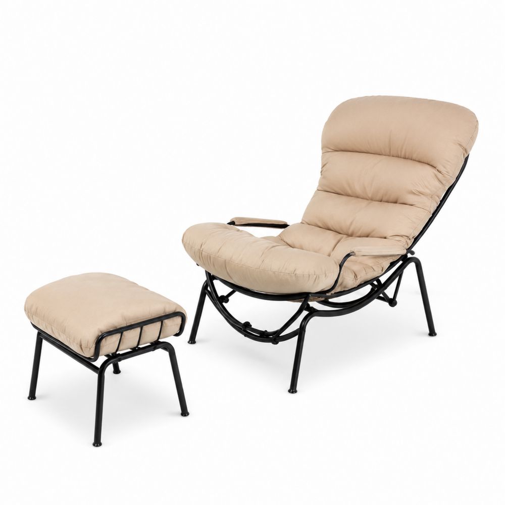 Sillón reclinable con reposapiés de acero con cojín de poliéster color Beige