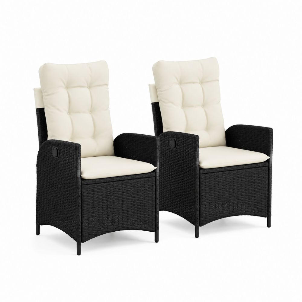 Sillas de Ratán Sintético Negro con Cojines Beige