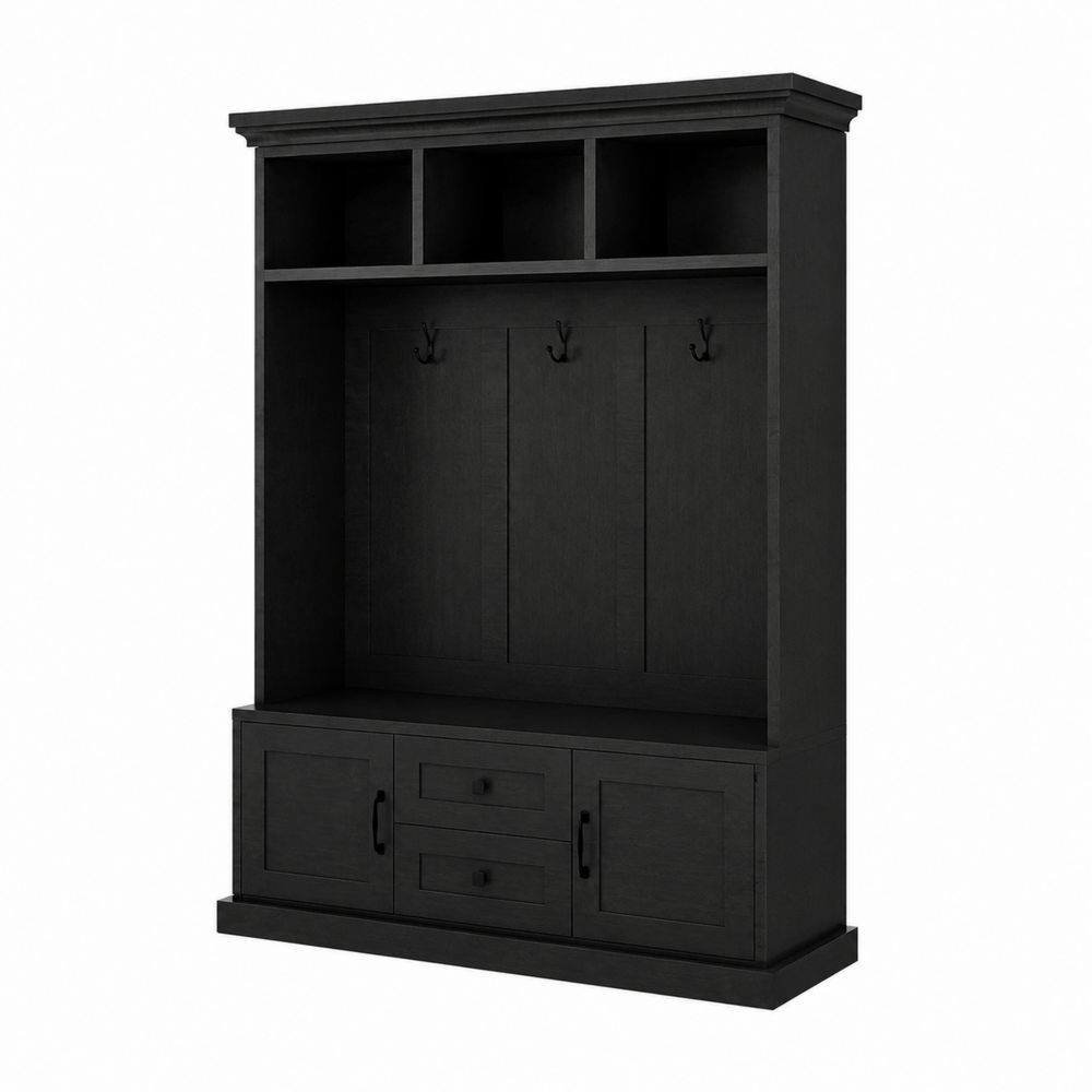 Perchero de Entrada de Madera Negro 180x120x40 cm