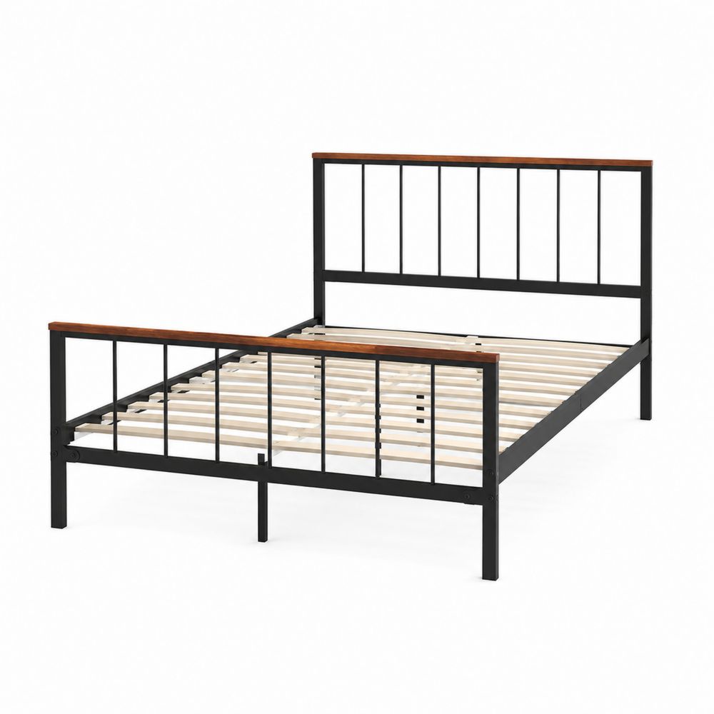 Cama de metal con detalles en pino 200x150 cm Negro