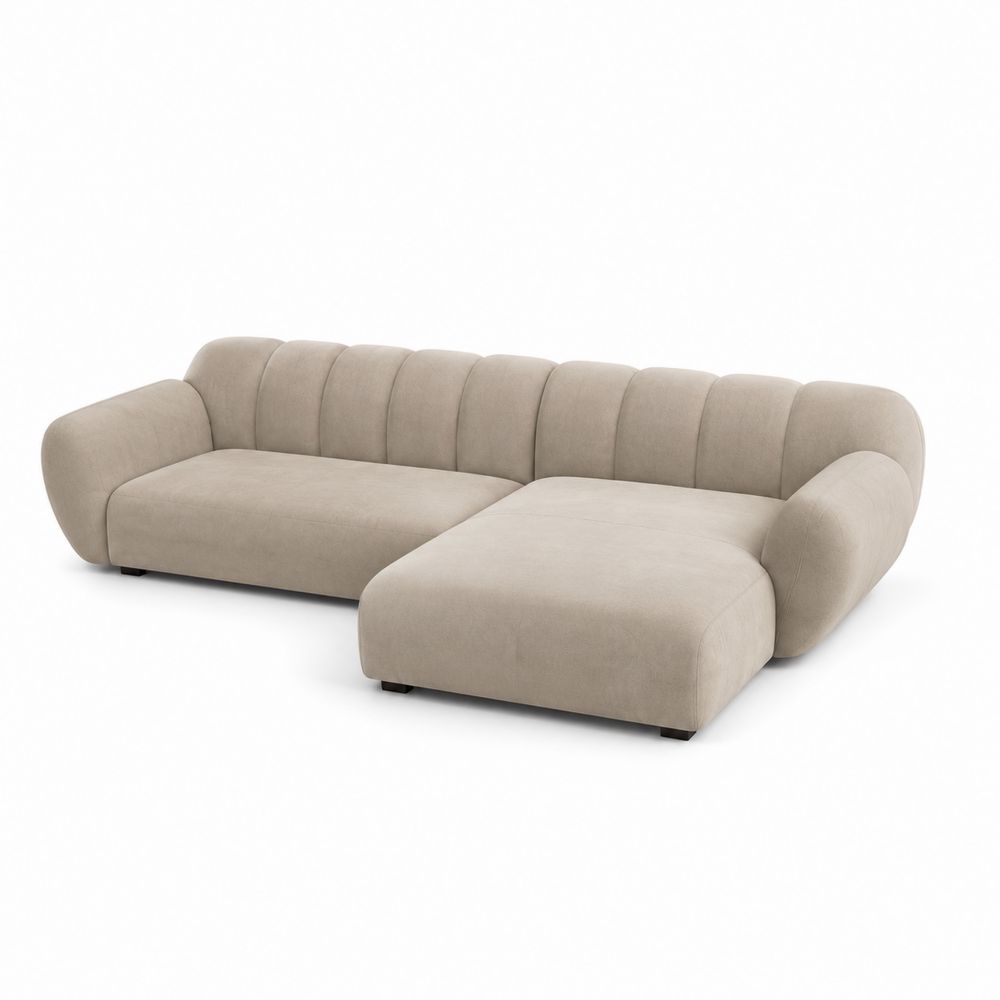 Sofá seccional en forma de L de poliéster beige 280 x 150 x 80 cm