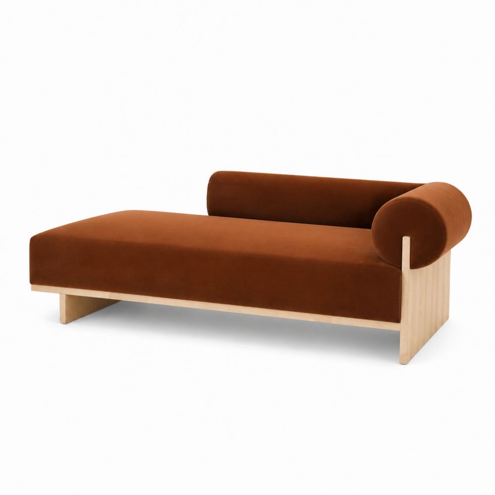 Chaise Longue de Madera y Terciopelo Marrón