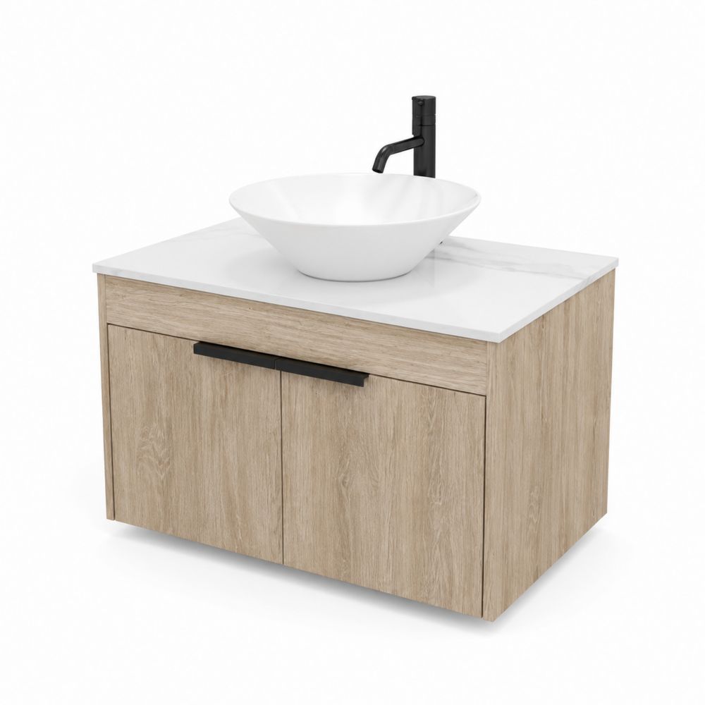 Mueble de baño de MDF con lavabo de cerámica Blanco y Roble Claro