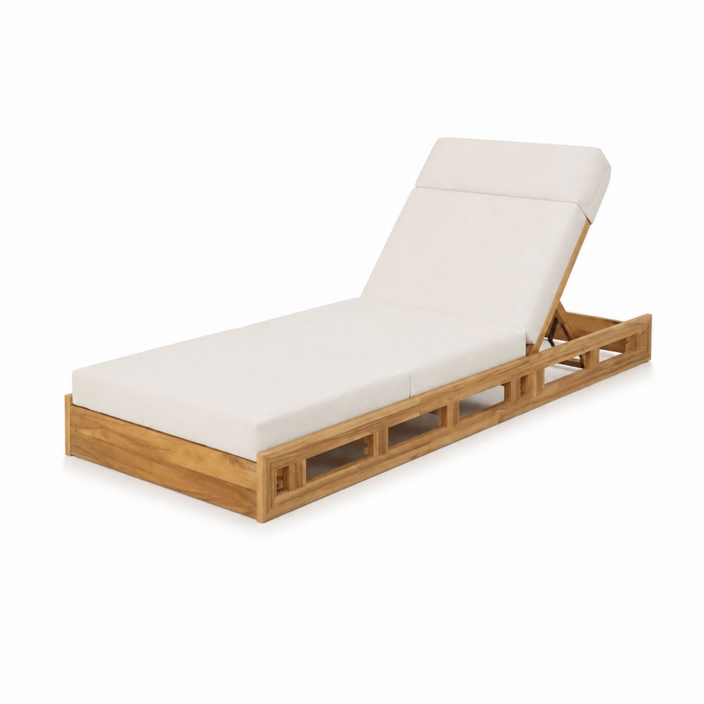 Tumbona de Madera de Teca con Cojín Beige
