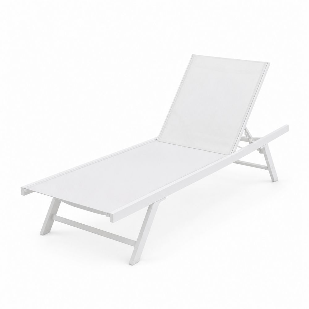 Tumbona de Aluminio Ajustable con Textil Blanca 190x60x35 cm