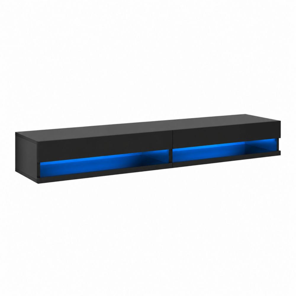 Mueble de TV flotante con luces LED MDF Negro