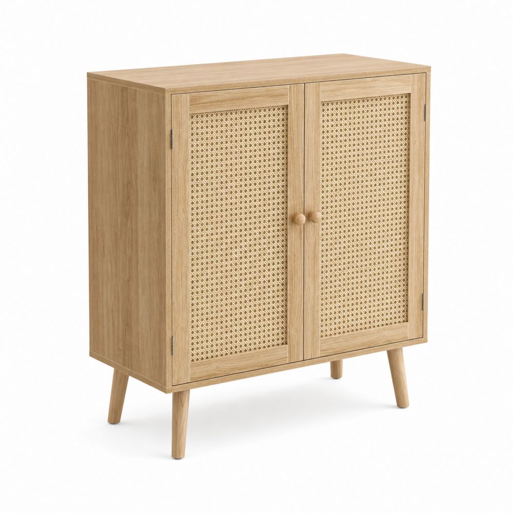Aparador de Madera y Ratán con Puertas