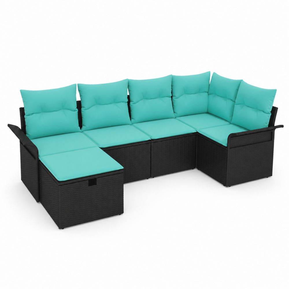 Sofá Esquinero Modular de Ratán Sintético con Cojines Turquesa