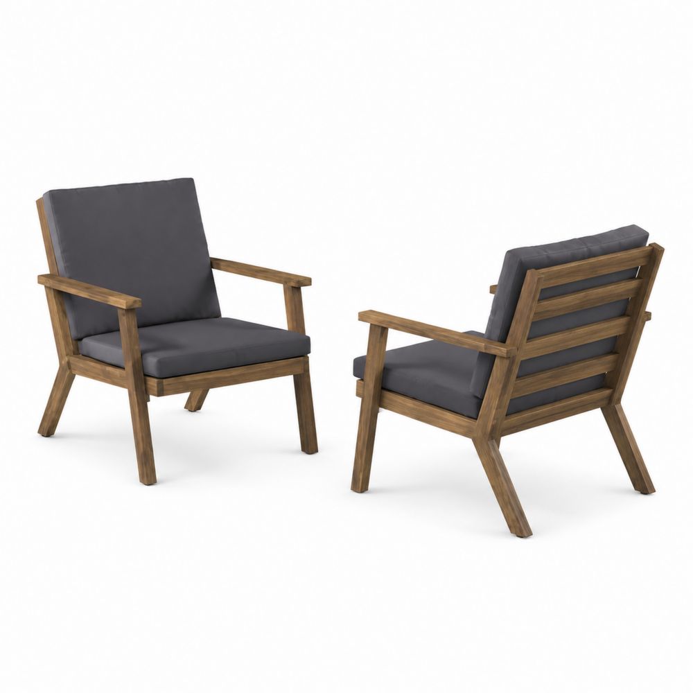Set de Sillones de Madera de Acacia con Cojines Grises