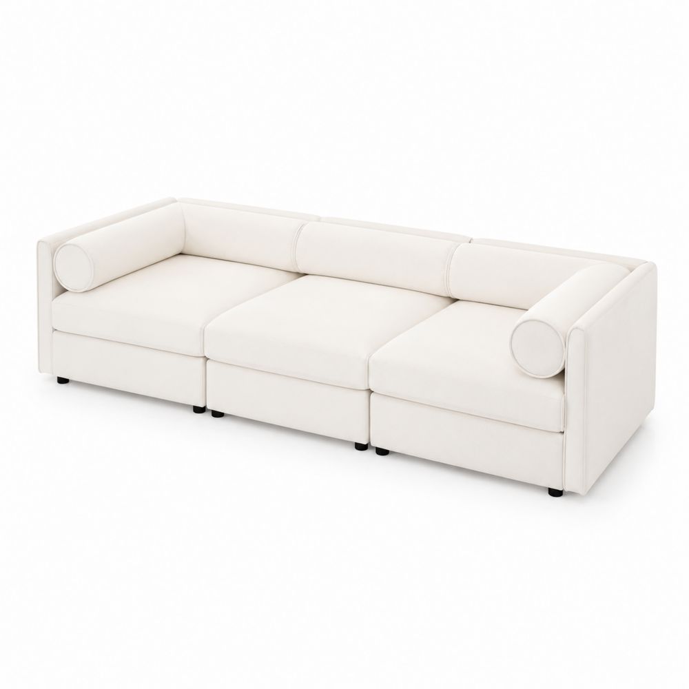 Sofá modular de 3 plazas en poliéster blanco