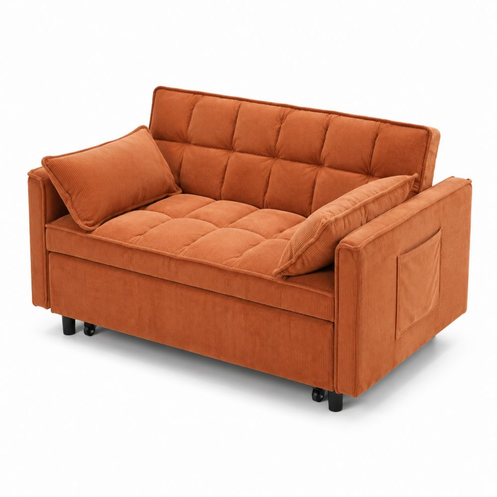 Sofá cama de tela de pana naranja