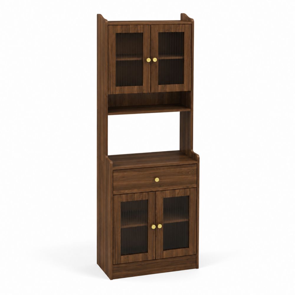 Aparador de madera con puertas de vidrio templado y cajón 180x60x40 cm Marrón