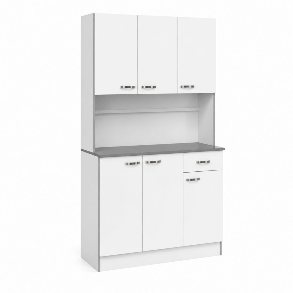 Aparador alto de aglomerado con 5 puertas 185x90x40 cm Blanco/Gris