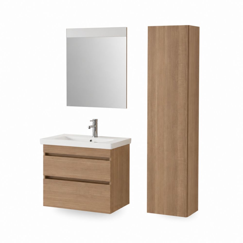 Conjunto de Baño de MDF con Lavabo de Cerámica y Espejo de Vidrio