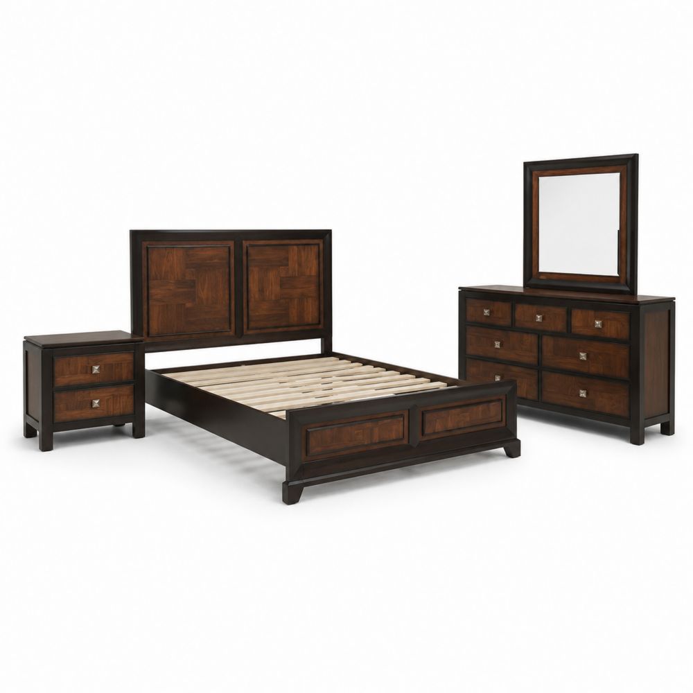 Conjunto de Dormitorio de Madera con Cama, Mesilla y Tocador