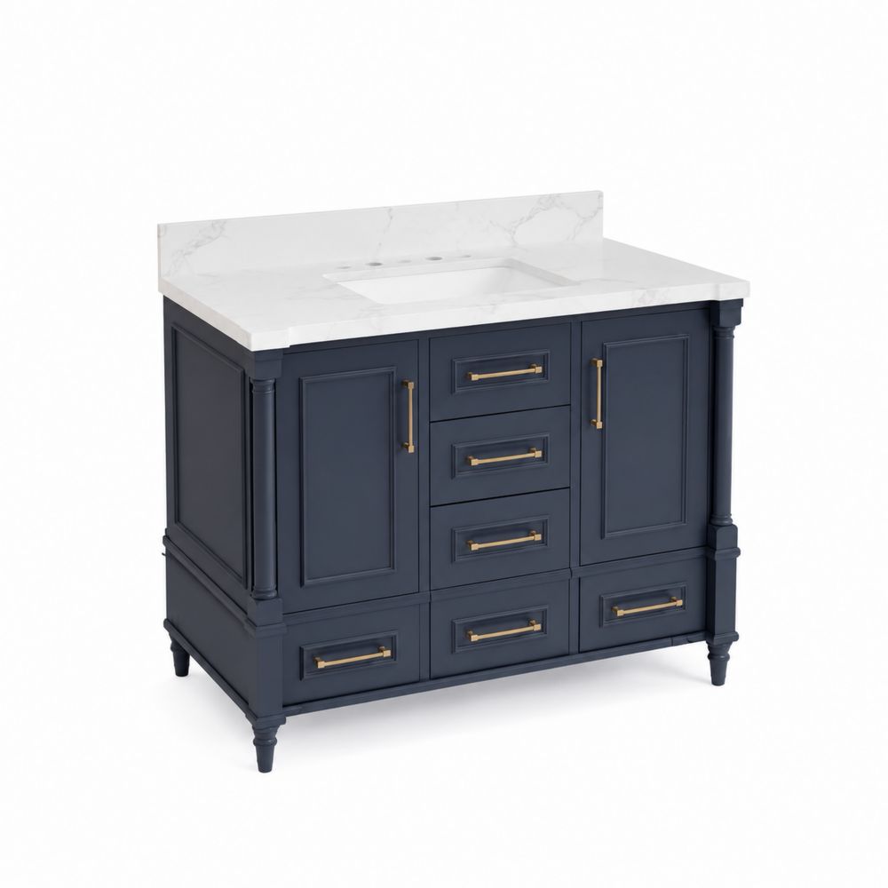 Mueble de Baño de Madera con Encimera de Mármol Azul Marino