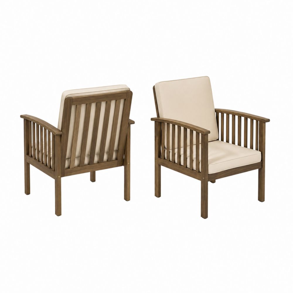 Sillones de Madera de Acacia con Cojines Beige