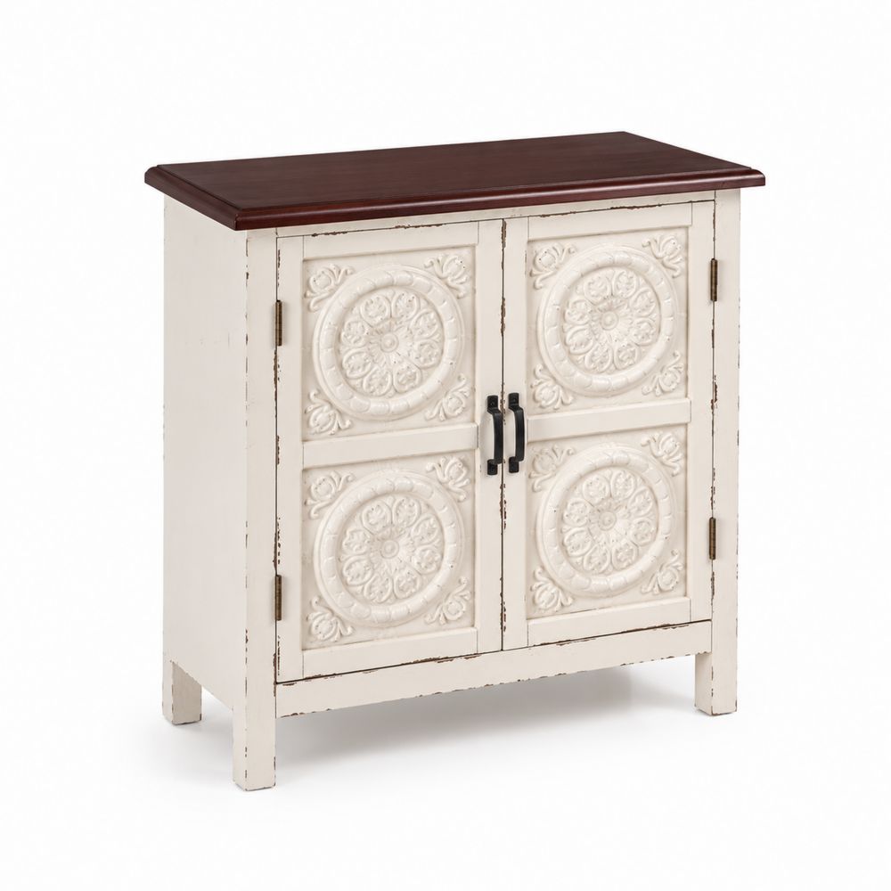 Aparador de Madera Maciza con Puertas Talladas 100x80x35 cm