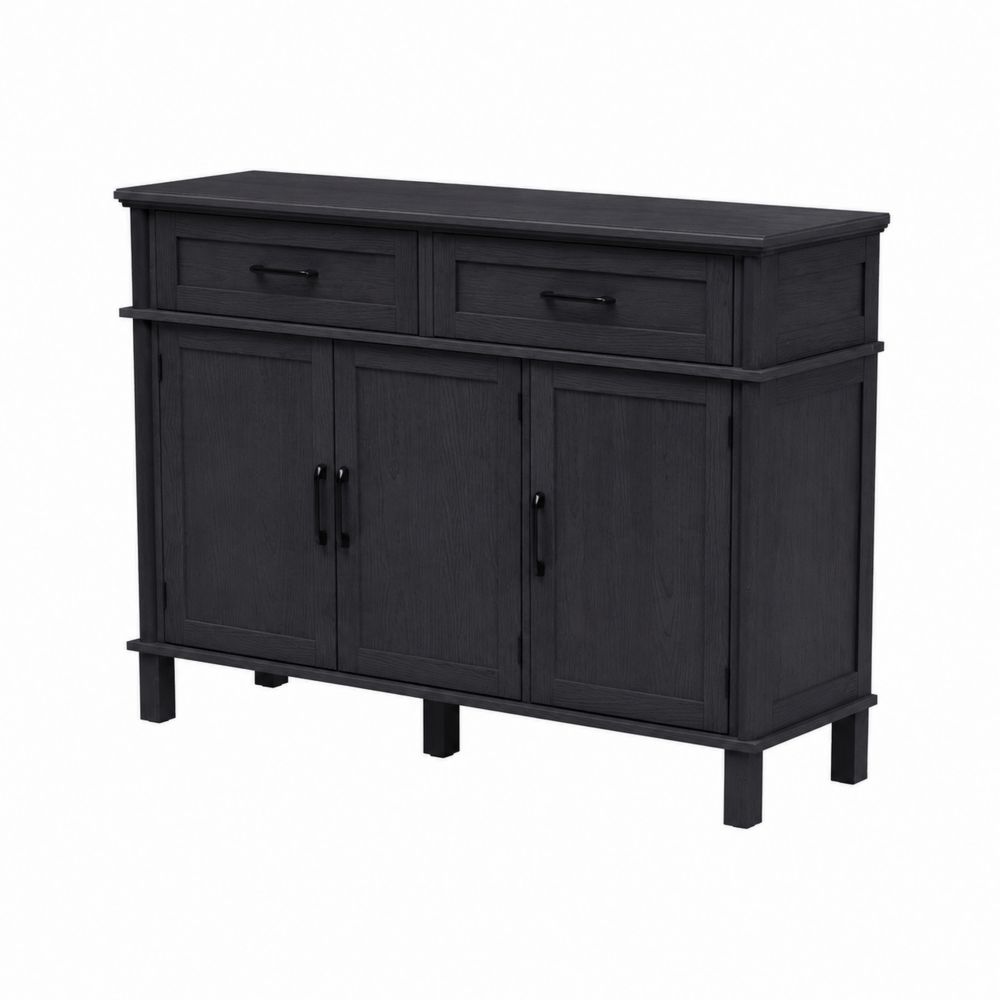 Aparador de madera MDF con puertas y cajones Negro
