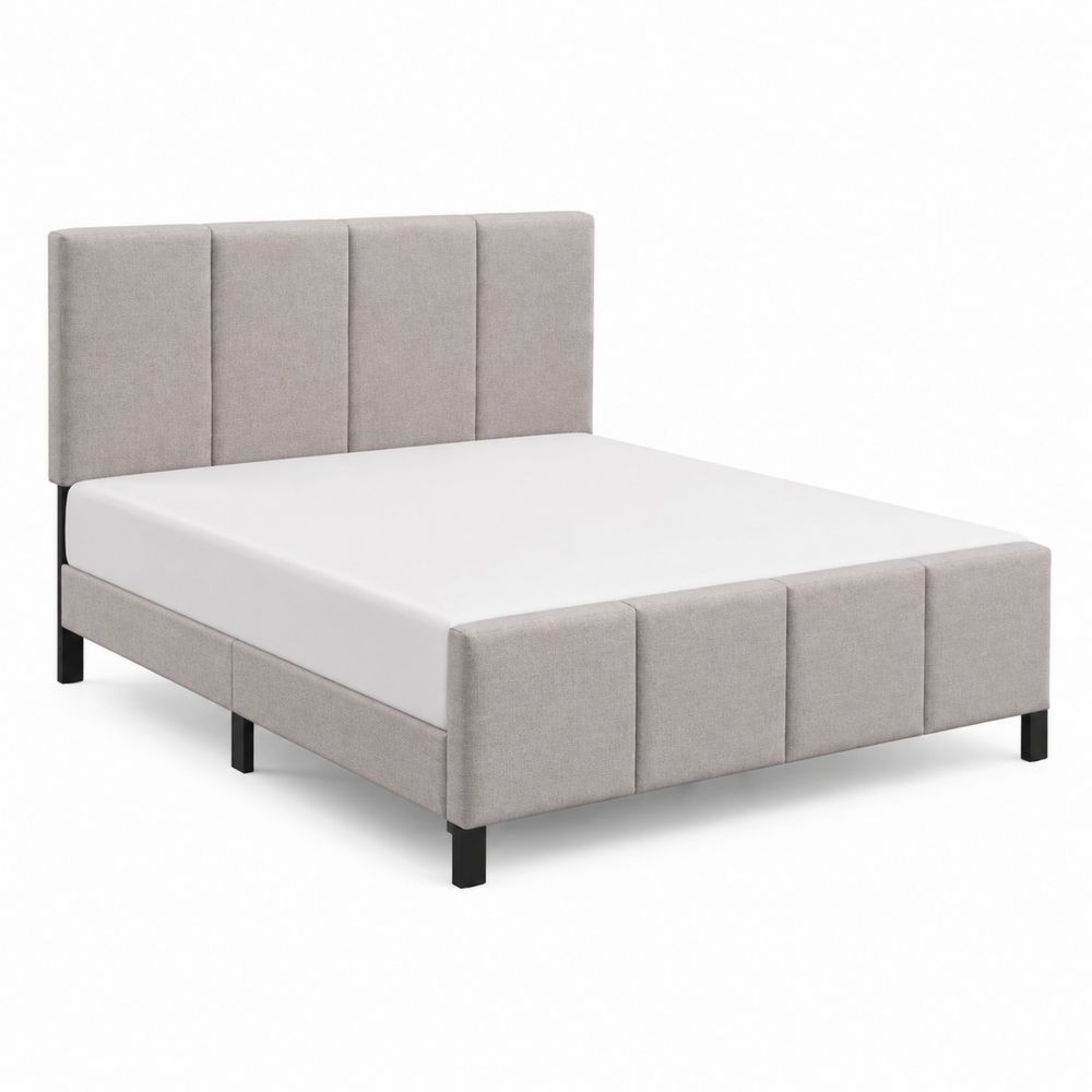 Cama doble tapizada de poliéster Gris Claro con patas de acero