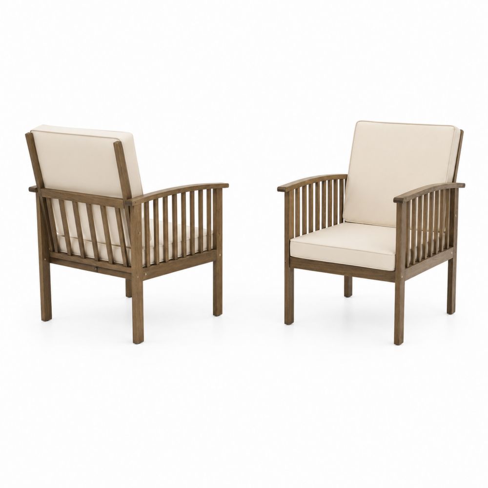 Set de 2 Sillas de Acacia para Exterior con Cojines Beige