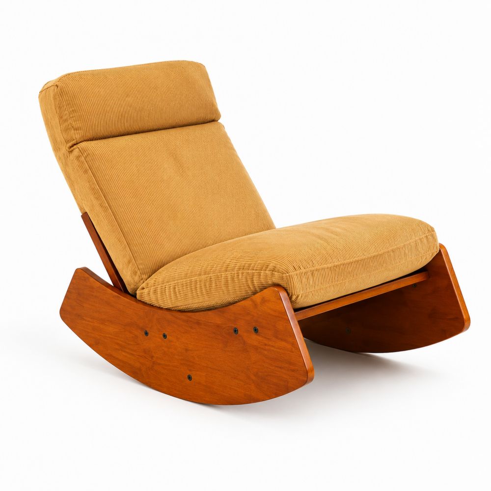 Silla mecedora de madera con cojines de pana marrón