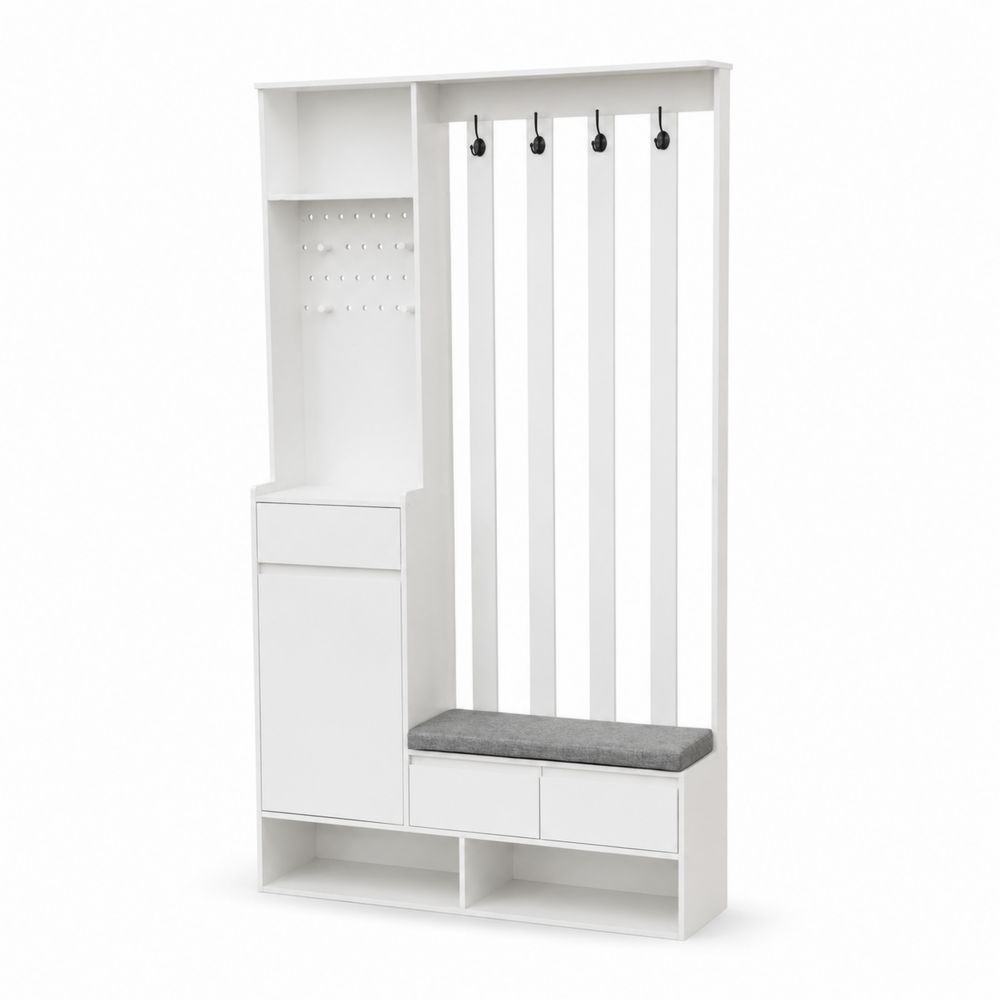 Perchero de Entrada con Banco de Madera y Almacenamiento Blanco 200x120x35 cm