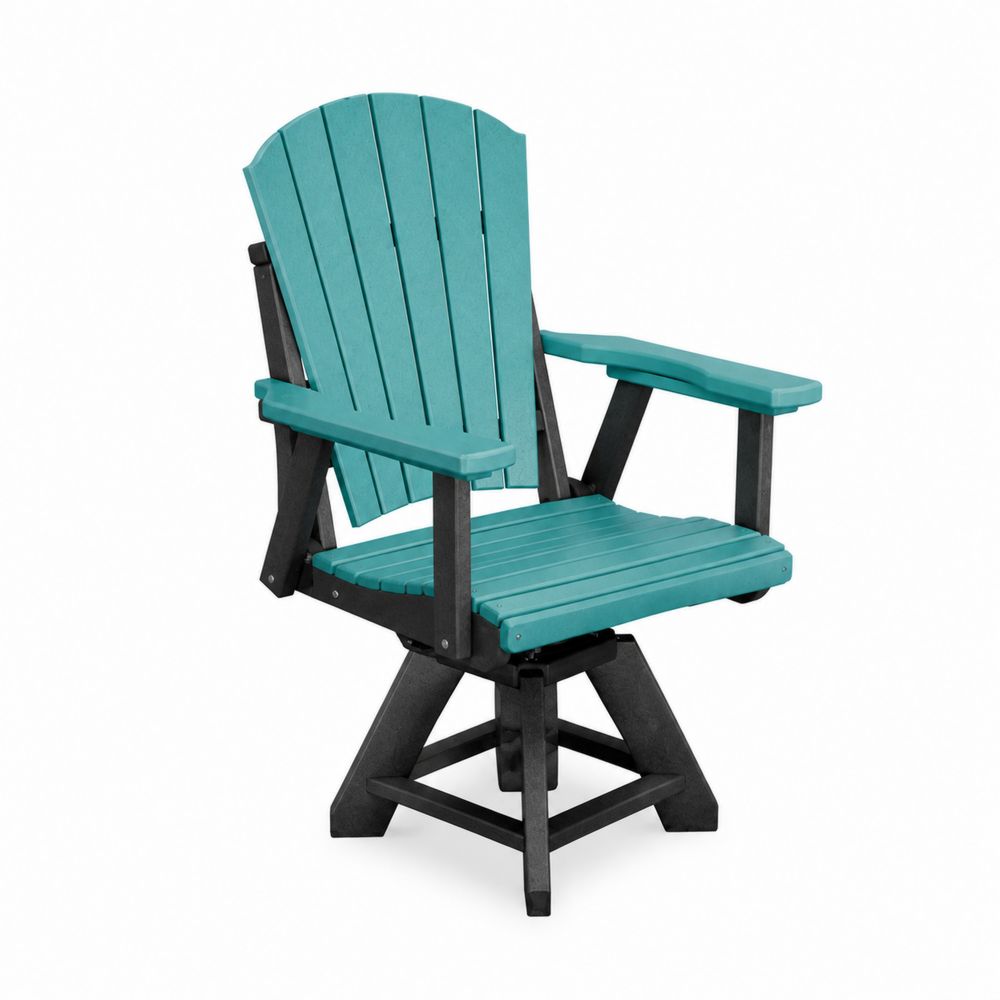 Silla giratoria de patio Adirondack de polietileno reciclado turquesa y negro
