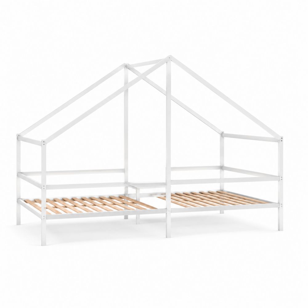 Cama infantil de metal y madera en forma de casa blanca 200x90 cm