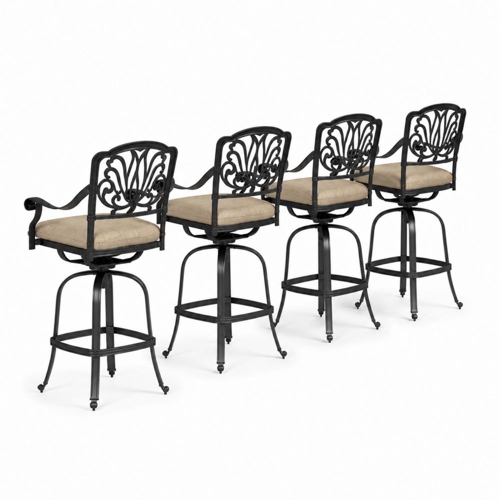 Juego de 4 taburetes de aluminio con asiento giratorio